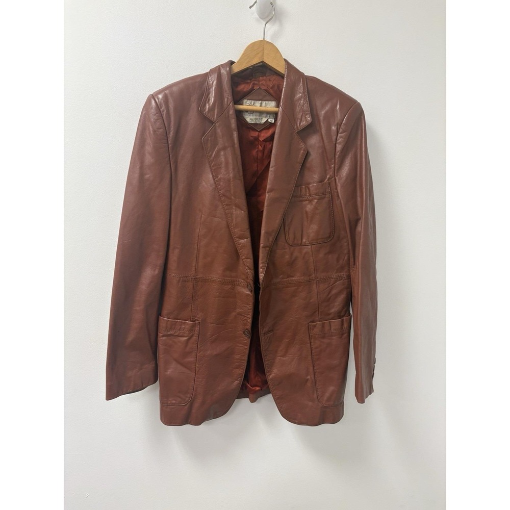 VTG 1970's Chess King Reddish Brown Leather Jacket Sport Coat Sz 40 Top Pocket